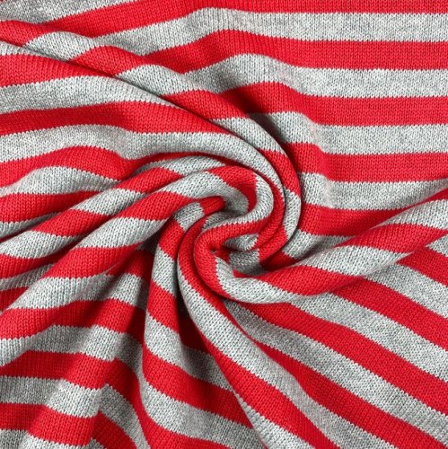 Strickstoff - Streifen - Baumwolle - rot/grau